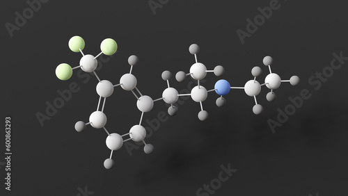 fenfluramine molecule, molecular structure, fintepla, ball and stick 3d model, structural chemical formula with colored atoms photo