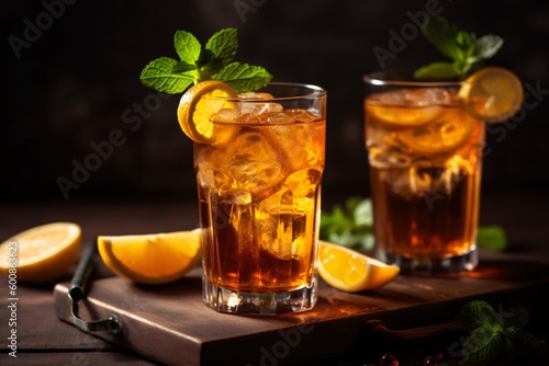 High-quality image of refreshing summer drink iced-tea. Generative Ai.