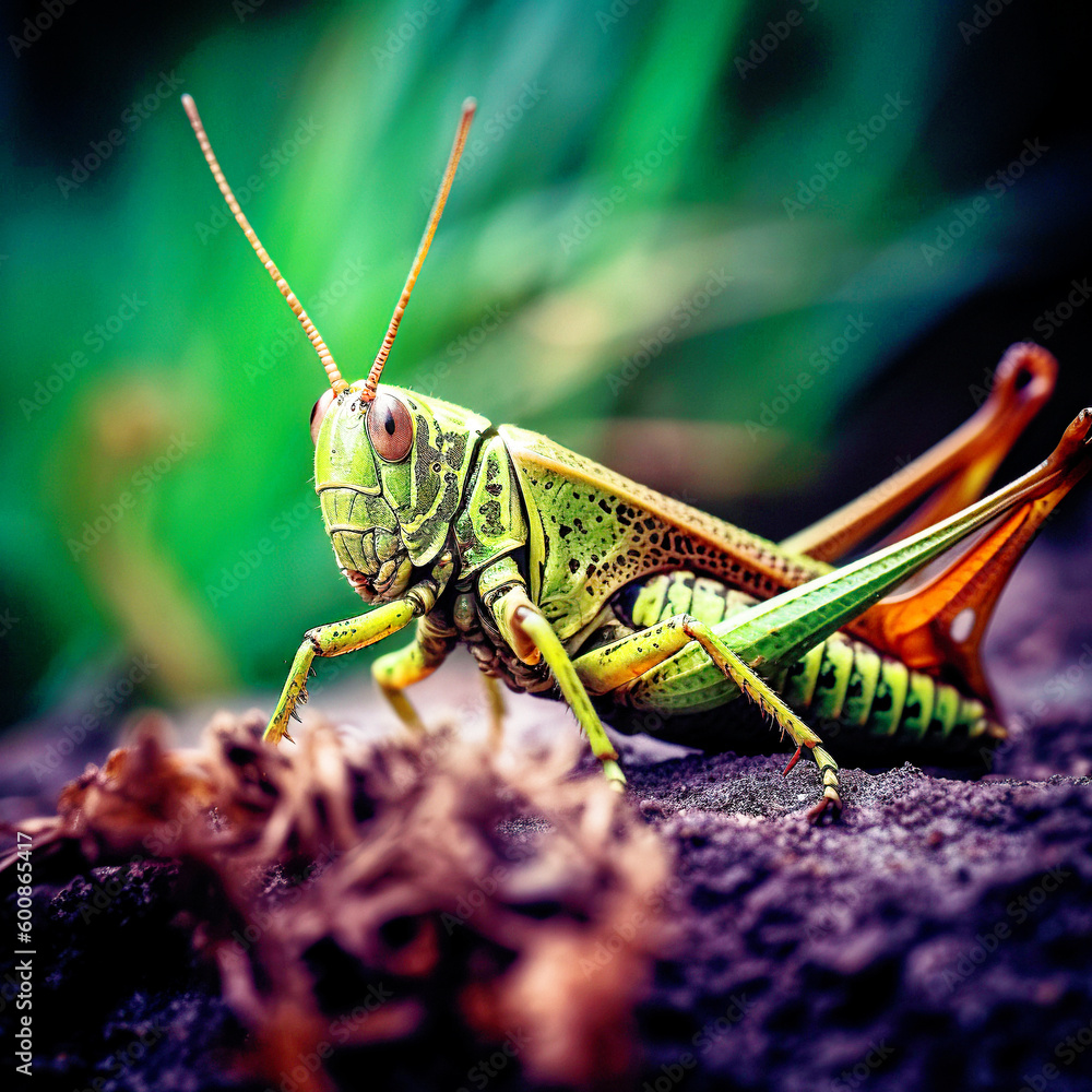 Macro Photo of a Grasshopper - generative AI Macro Photo of a Grasshopper - generative AI