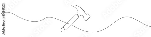 Hammer sign line continuous drawing vector. One line Hammer vector background. Hammer icon. Continuous outline of Hammer. Linear Hammers design.