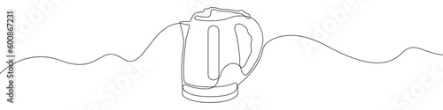 Electric kettle sign line continuous drawing vector. One line Teapot, kettle vector background. Teapot, kettle icon. Continuous outline of Teapot, kettle. Linear Teapots, kettles design.