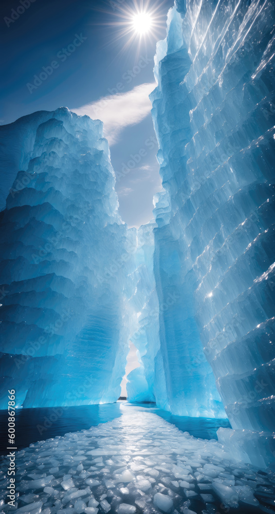 A mesmerizing view of an icy landscape, with crystal clear water ...