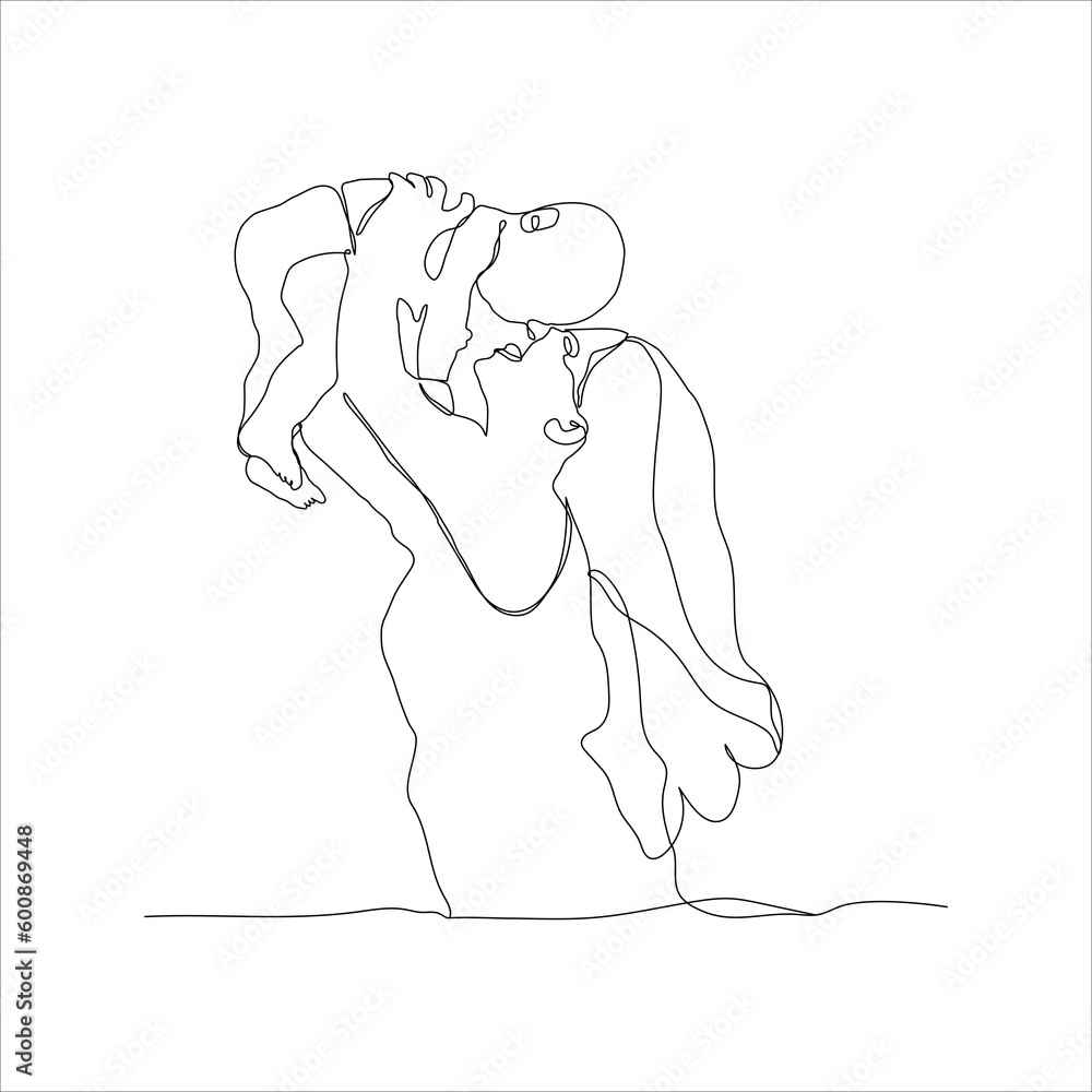 Mother and baby continuous line art drawing. mother throws baby up line art. Mother's Day line drawing vector illustration minimalism design. Mother and child. Mother and baby continuous line art drawing. mother throws baby up line art. Mother's Day line drawing vector illustration minimalism design. Mother and child.