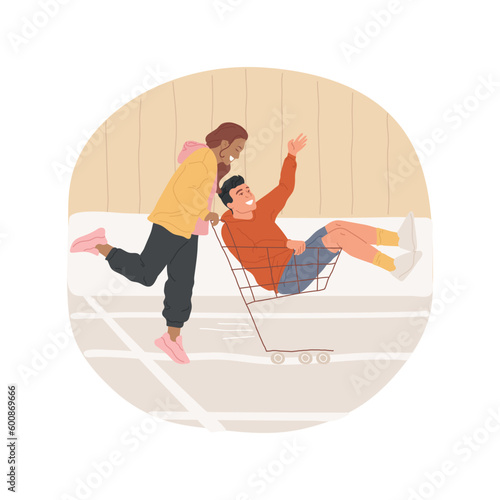 Parking lot fun isolated cartoon vector illustration. Teens couple date at parking lot, happy teenagers having fun together, leisure time outdoor, romantic relationship vector cartoon.