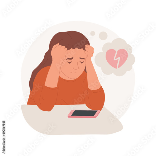 Waiting for call isolated cartoon vector illustration. Sad girl looking at smartphone lying on table, first love, teenager lifestyle, teen waiting message from lover vector cartoon.