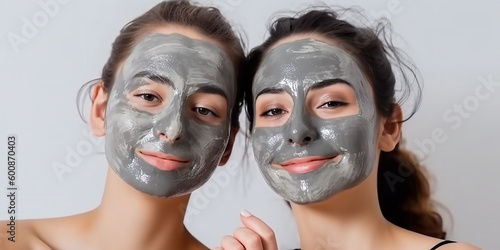 Two girls in cosmetic masks are relaxing in the spa salon, generative AI tools 