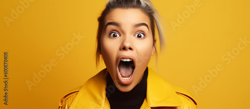 excited screaming young woman standing isolated against a yellow background generative AI tools 