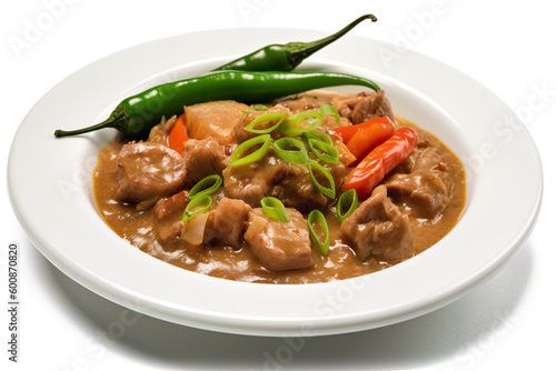Bicol express - a spicy stew with pork, shrimp paste, and chilies, Generative AI Filipino dish, food from Philippines