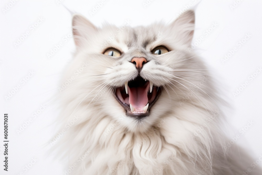 Medium shot portrait photography of a happy neva masquerade cat meowing against a white background. With generative AI technology Medium shot portrait photography of a happy neva masquerade cat meowing against a white background. With generative AI technology