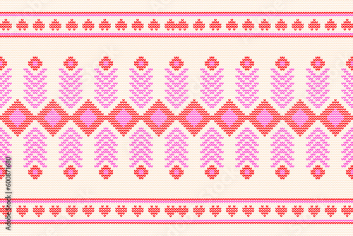 Geometric ethnic ornament, Seamless knitted Pattern. Design for textiles, curtains, carpet, wallpaper, clothing, wrapping, Batik, fabric, Vector illustration embroidery style.