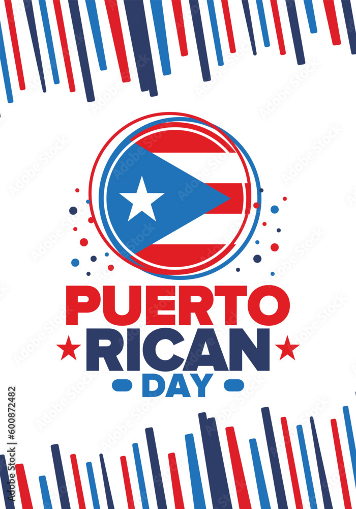 Puerto Rican Day. National happy holiday. Festival and parade in honor of independence and freedom. Puerto Rico flag. Latin american country. Patriotic elements. Vector poster illustration Puerto Rican Day. National happy holiday. Festival and parade in honor of independence and freedom. Puerto Rico flag. Latin american country. Patriotic elements. Vector poster illustration