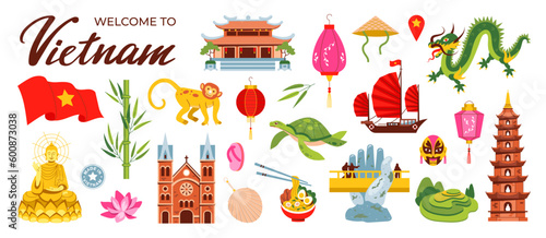 Welcome to Vietnam. Asian shrines, Buddhism. Trouble, temple, bamboo and dragon. Chinese lanterns, lotus.