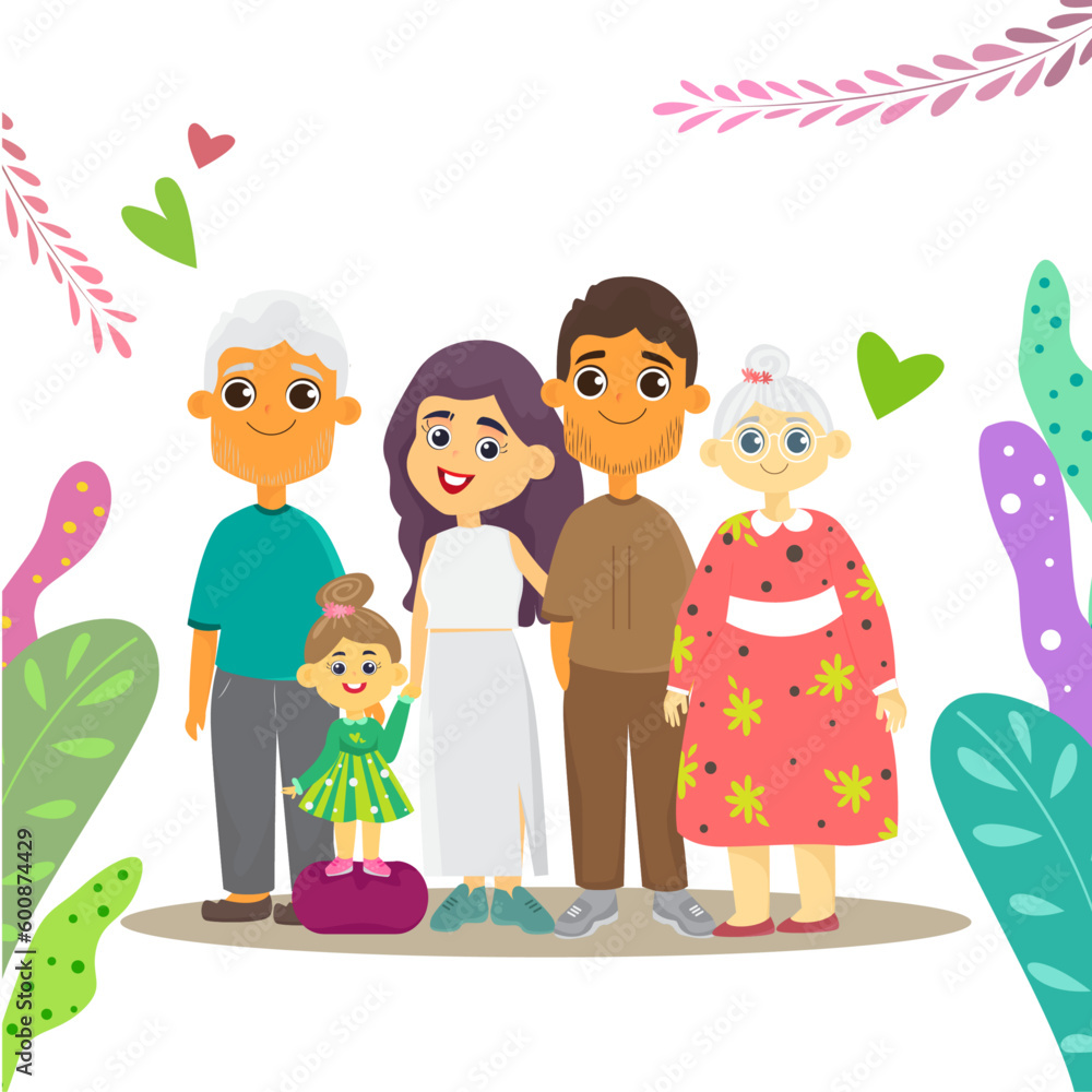Happy family with kids vector concept digital illustration of a happy family of parents and children. Happy family day Happy family with kids vector concept digital illustration of a happy family of parents and children. Happy family day