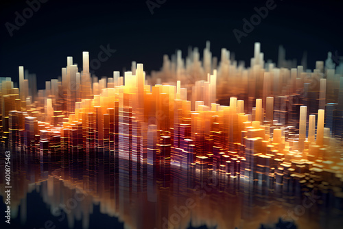 Stylish abstract background with electromagnetic waves and a futuristic skyline, Generative AI