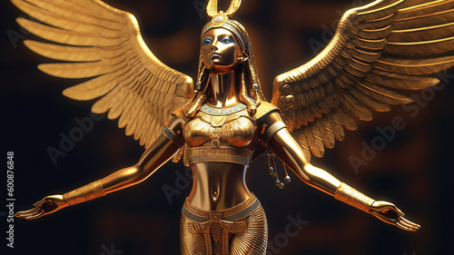 Golden Goddess Isis with outstretched wings, illustration, generative AI tools  photo