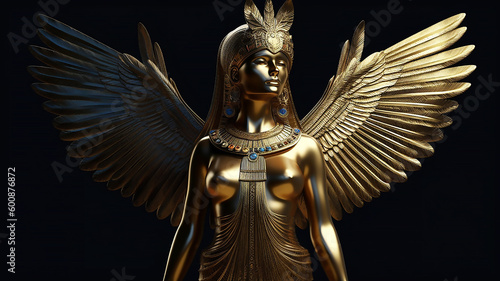 Golden Goddess Isis with outstretched wings, illustration, generative AI tools  photo