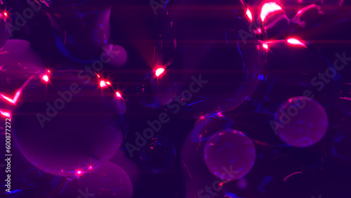 purple translucent film meta spheres lighting with horizontal flares - abstract 3D rendering
