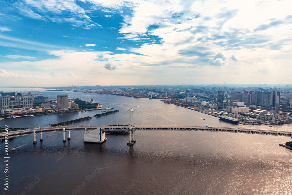 Aerial view of the Rainbow Bridge in Odaiba, Tokyo, Japan Aerial view of the Rainbow Bridge in Odaiba, Tokyo, Japan