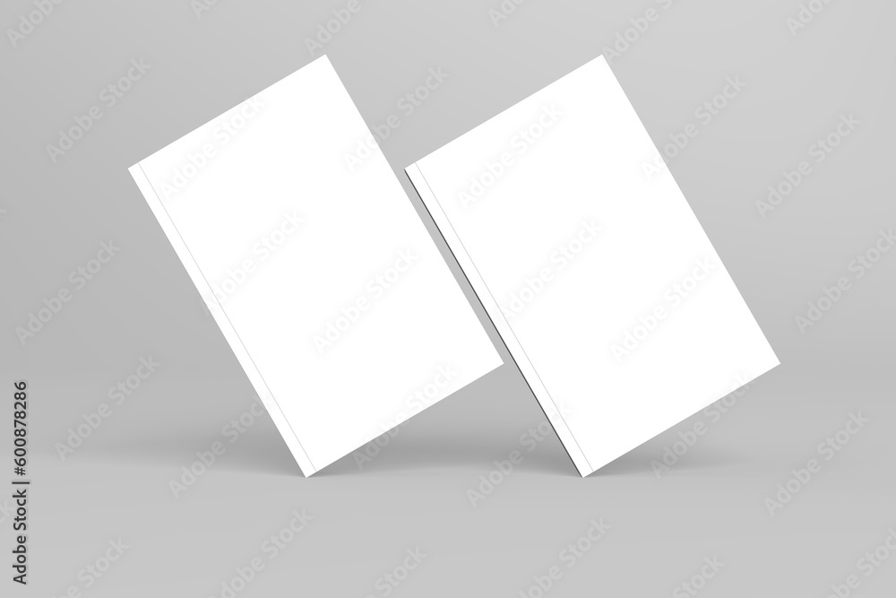 2 softcover book mockups are standing on a gray background, designed with 3D render visual effects that are indistinguishable from reality. A mockup, with flashy white covers resembling a real book. 2 softcover book mockups are standing on a gray background, designed with 3D render visual effects that are indistinguishable from reality. A mockup, with flashy white covers resembling a real book.