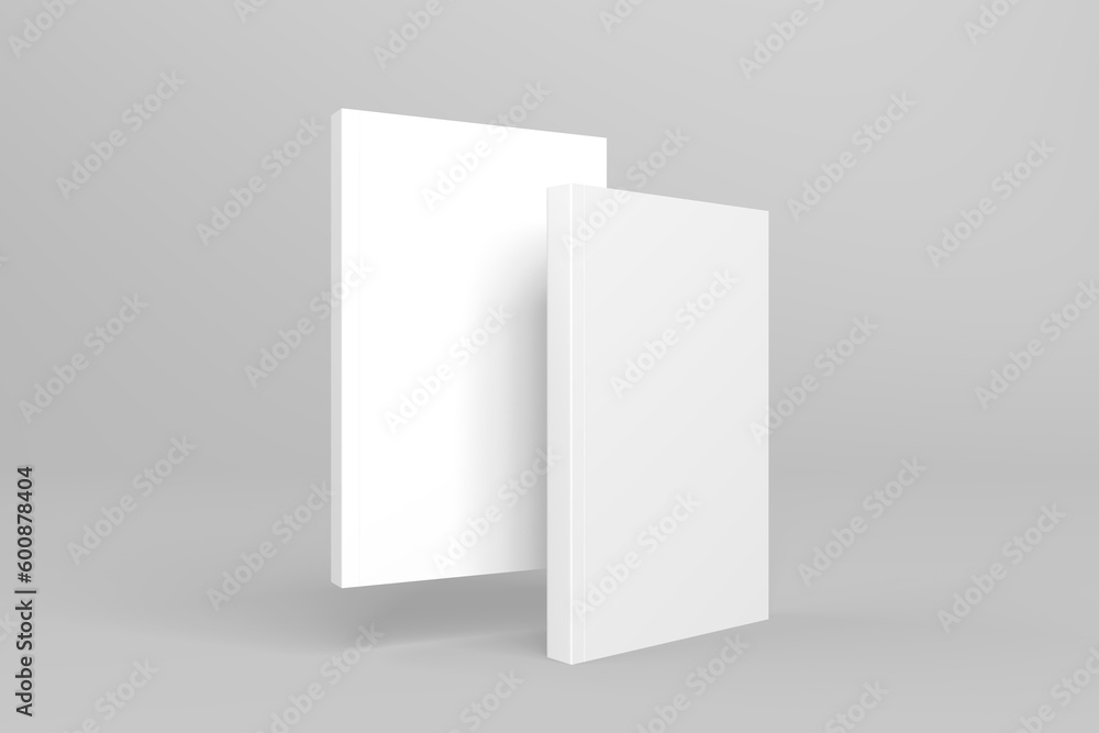 2 softcover book mockups are standing on a gray background, designed with 3D render visual effects that are indistinguishable from reality. A mockup, with flashy white covers resembling a real book. 2 softcover book mockups are standing on a gray background, designed with 3D render visual effects that are indistinguishable from reality. A mockup, with flashy white covers resembling a real book.