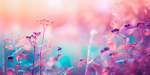 Pastel colored flower meadow, soft focus background with copyspace - generative AI © Alan