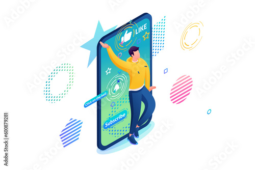 Isometric 3D. Channel About The Dance Of a Young Guy Tectonics, Freestyle. Subscribe To The Channel. Concept For Web Design