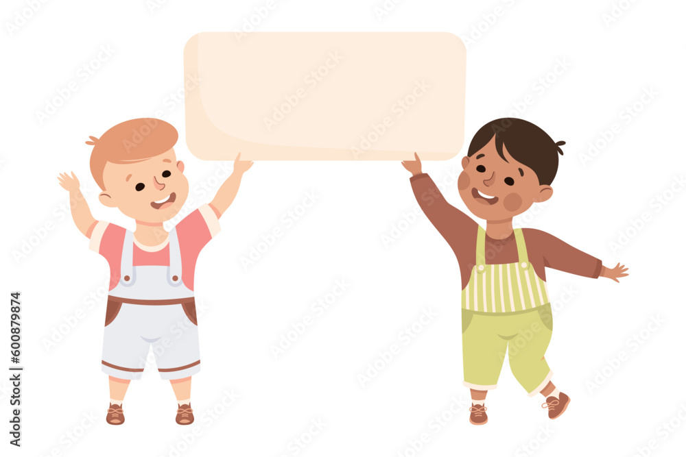 Happy Boy Holding Banner or Poster with Empty Space Vector Illustration Happy Boy Holding Banner or Poster with Empty Space Vector Illustration