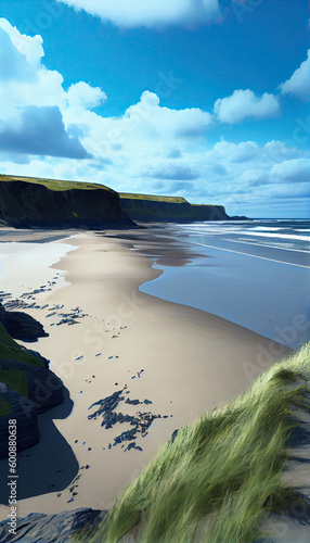 Mesmerizing view of beautiful seascape at sunny day scenic in Tullan Strand Bundoran Generative AI photo