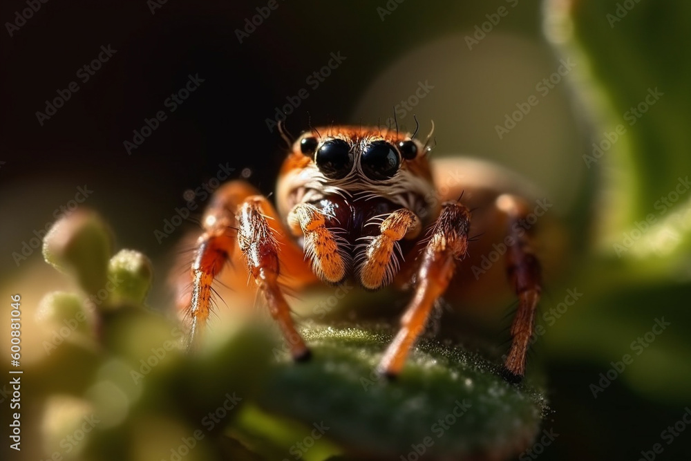 Fototapeta premium Close up macro view on spider. Generative AI