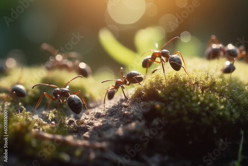 Group of ants, close up macro view. Generative AI