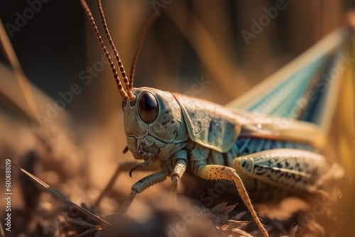 Grasshopper or cricket, close up macro view. Generative AI © marcin jucha