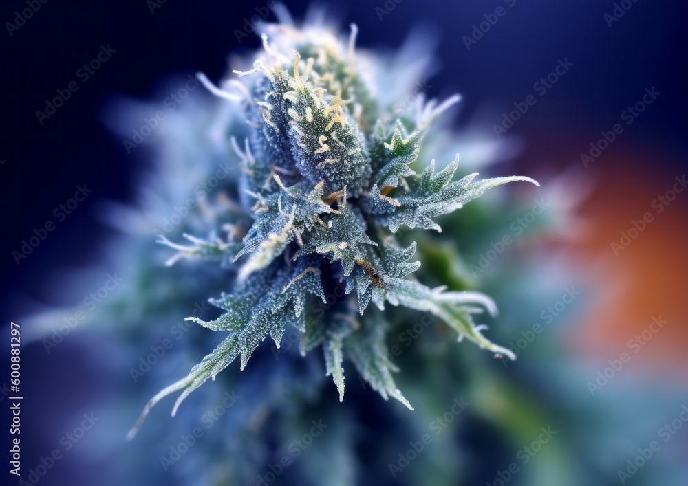 Macro Shot of Cannabis Bud with THC Crystals. Generative AI. Macro Shot of Cannabis Bud with THC Crystals. Generative AI.