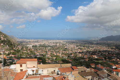 Fototapeta Naklejka Na Ścianę i Meble -  View from Cathedral of Santa Maria Nuova in Monreale to Palermo, Sicily Italy 