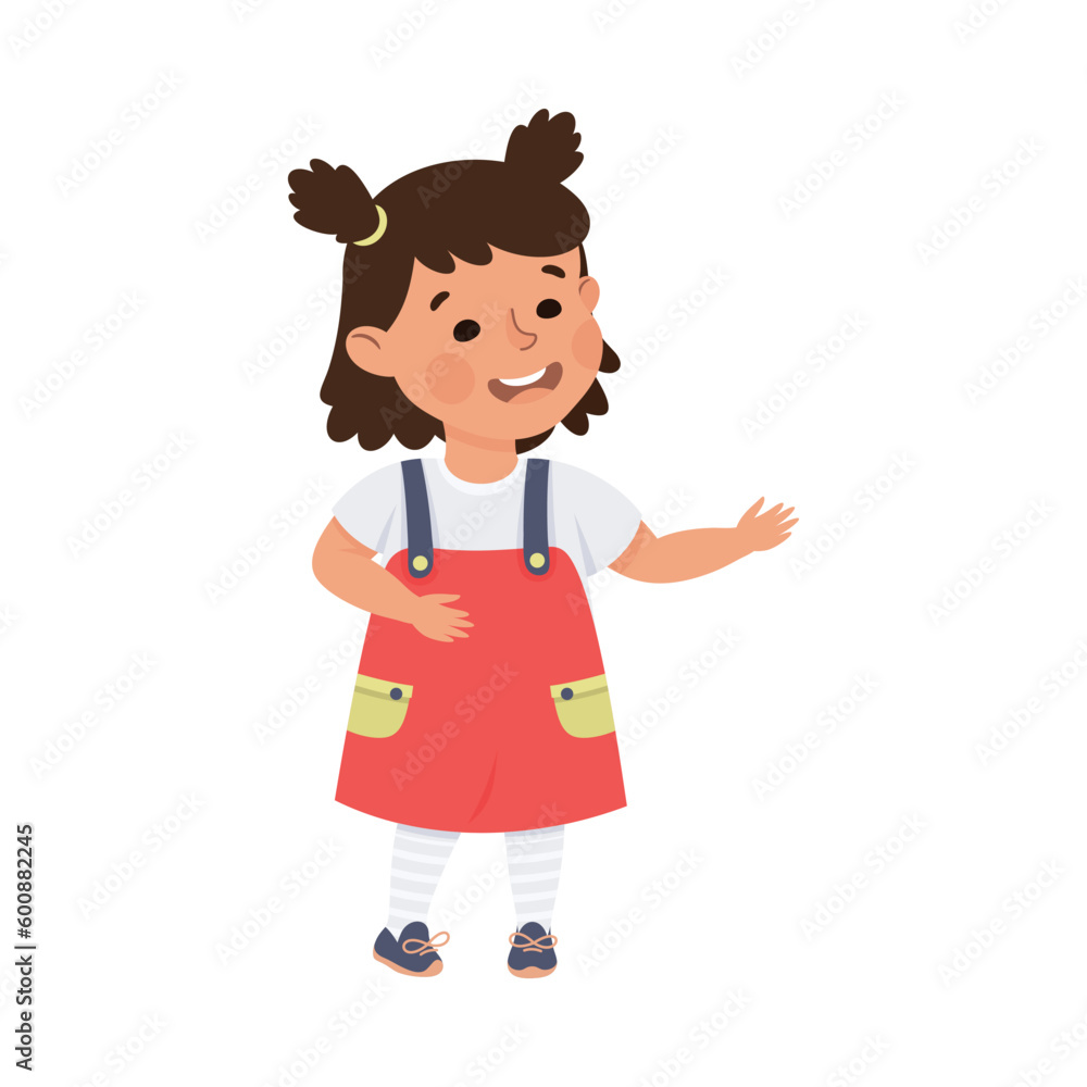 Happy smiling little girl giving presentation vector illustration