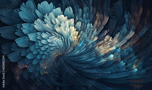 an abstract image of a blue artwork,detailed feather rendering. generative AI © yj
