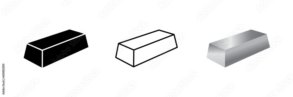 Naklejka premium A bar of silver icon collection. Silver bullion bar, ingot symbol. Vector illustration.
