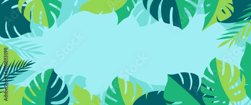Vector horizontal abstract background with copy space for text, abstract cover header with plants and leaves, bright vibrant banner, poster, graphic design template, hippie and groovy summer poster