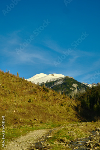 Panorama of snowy Tatra mountains in spring, south Poland