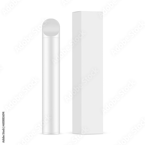 Vape Atomizer, Mockup, Packaging Box, Side View, Isolated on White Background. Vector Illustration