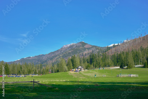 Panorama of snowy Tatra mountains in spring, south Poland