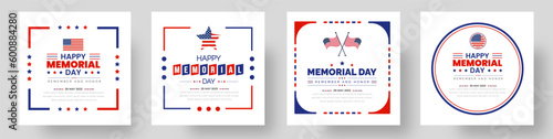 Happy Memorial Day social media post banner, Background or typography design set. Remember and Honor. National American holiday illustration. Vector Memorial day greeting card or background design.