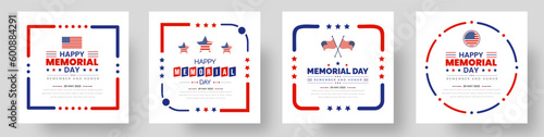 Happy Memorial Day social media post banner, Background or typography design set. Remember and Honor. National American holiday illustration. Vector Memorial day greeting card or background design.