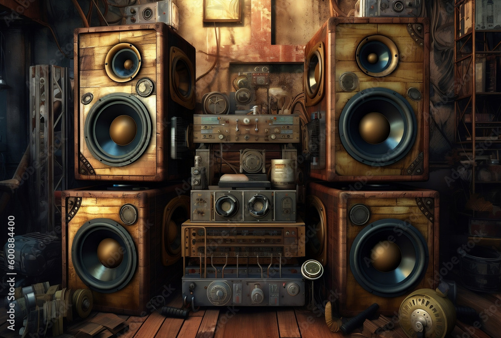 Fototapeta premium Stereo speakers en masse sound library, generative ai