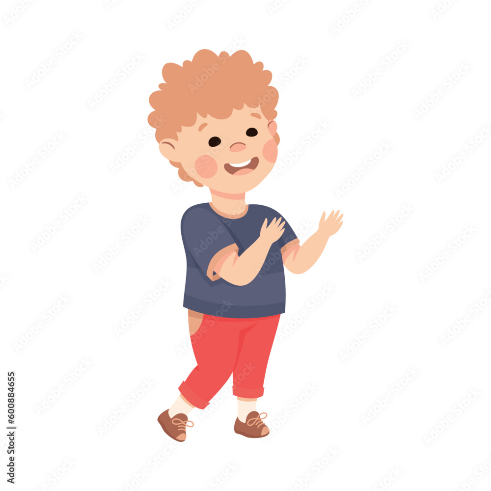 Happy cute little boy in casual outfit gesturing with his hands vector illustration Happy cute little boy in casual outfit gesturing with his hands vector illustration