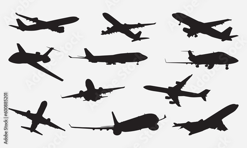 Airplane takeoff vector air travel icon. Aircraft flight design symbol concept. Black silhouette isolated flat art landing. Speed runway sign aviation simple transportation
