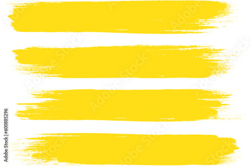 Yellow brush stroke set isolated on background. Paint brush stroke vector for ink paint, grunge design element, dirt banner, watercolor design, dirty texture. Trendy brush stroke, vector illustration
