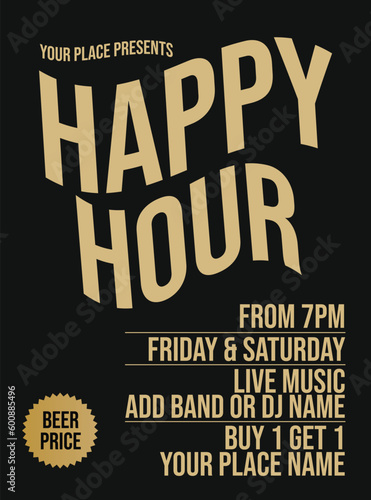 happy hour night poster flyer or social media post design