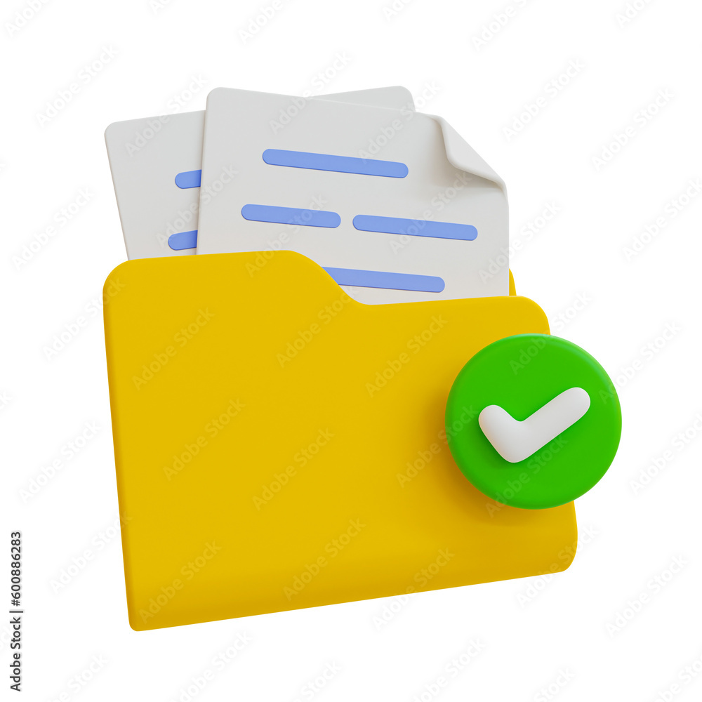 3d minimal file accepted. data organization. document approved. folder with checkmark. 3d illustration. 3d minimal file accepted. data organization. document approved. folder with checkmark. 3d illustration.