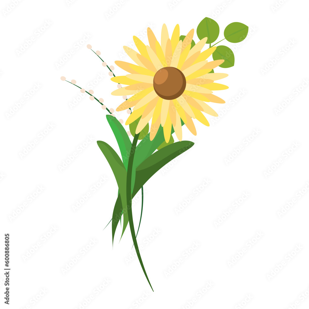 Fototapeta premium Isolated colored floral boutique with a sunflower Vector