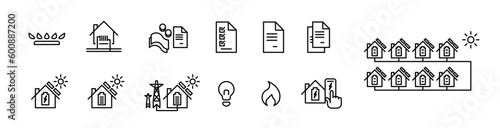 Home energy technology and home automation line icons energy efficiency and energy sharing energy communities illustration